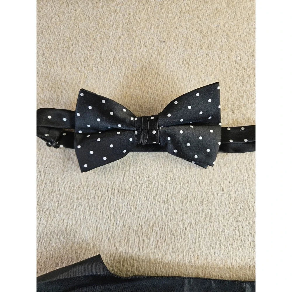 Veronelli Men's 2XL Black White Polka Dot Tuxedo Vest & Bow Tie Formal